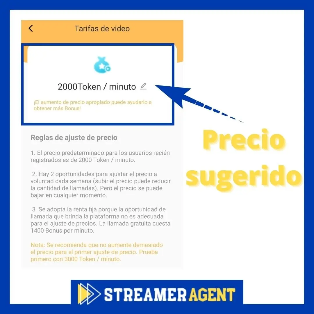 Set price for HoneyCam StreamerAgent video calls