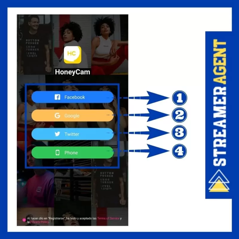 Registrarme en Honey Cams App - Streamer Agent