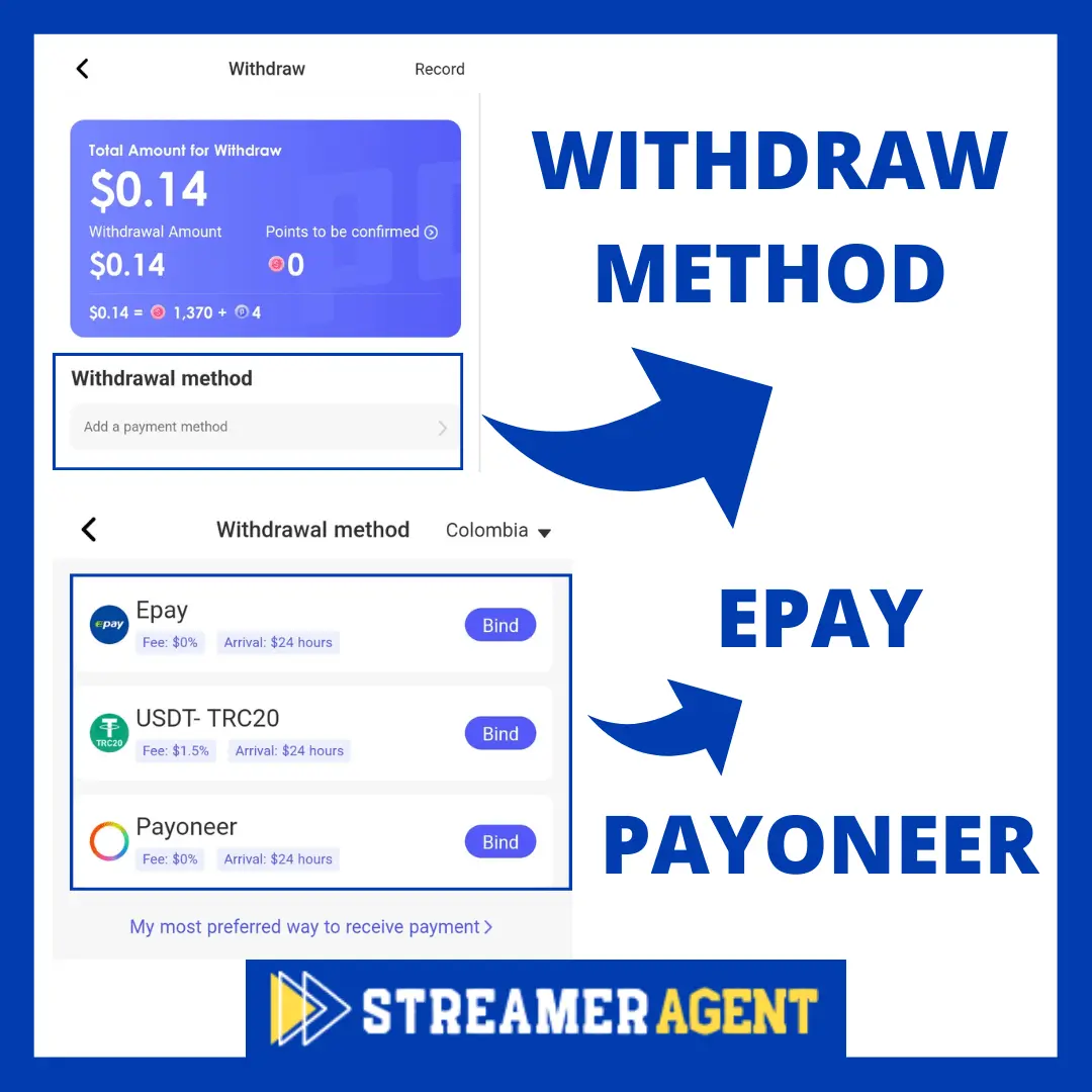 Configure payment method poppo StreamerAgent