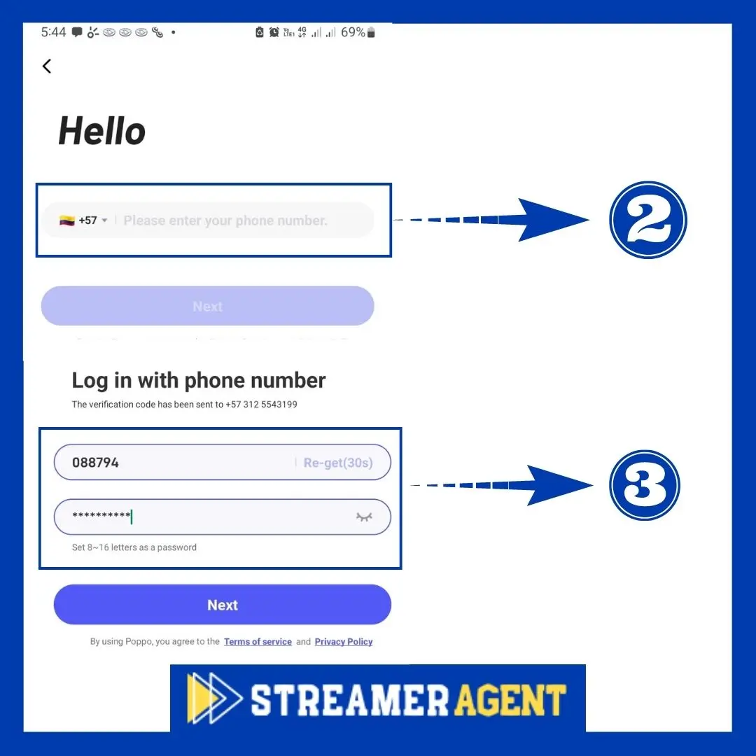 Sign up for Poppo Cams App - Streamer Agent