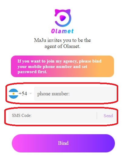 Registrarme en Olamet Cams App - Streamer Agent