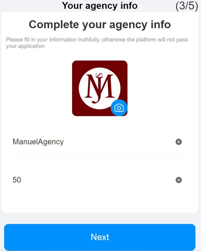 Agency registration CandyChat App